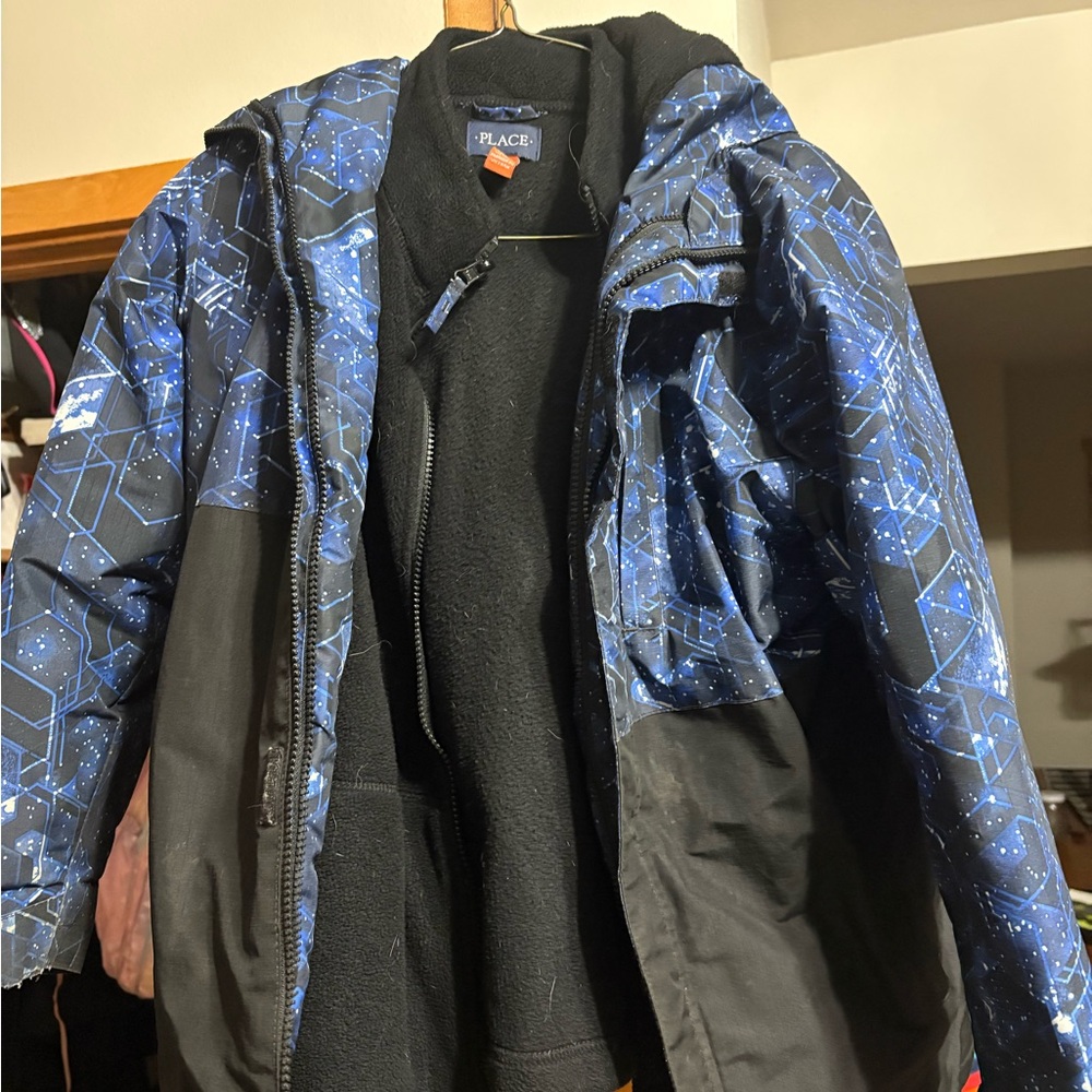 Childrens place kids  Black and Blue Patterned Puffer Jacket